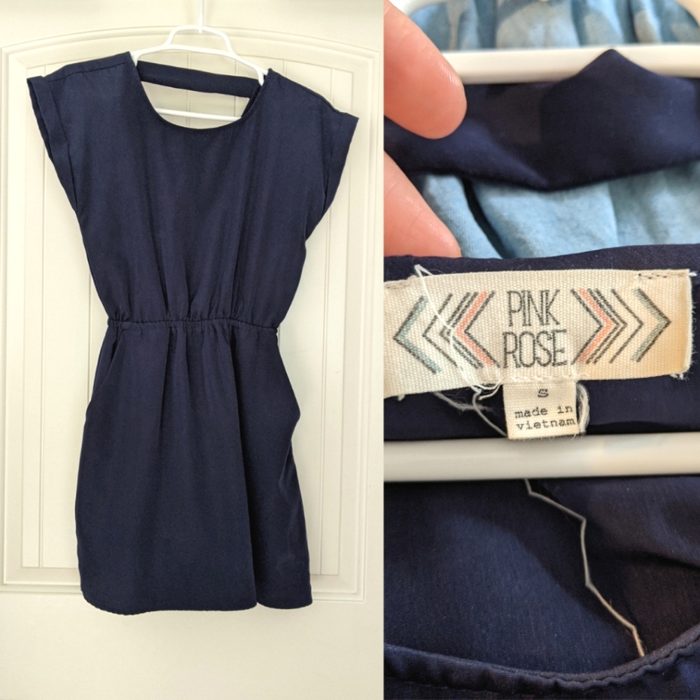Pink Rose Navy Blue Dress